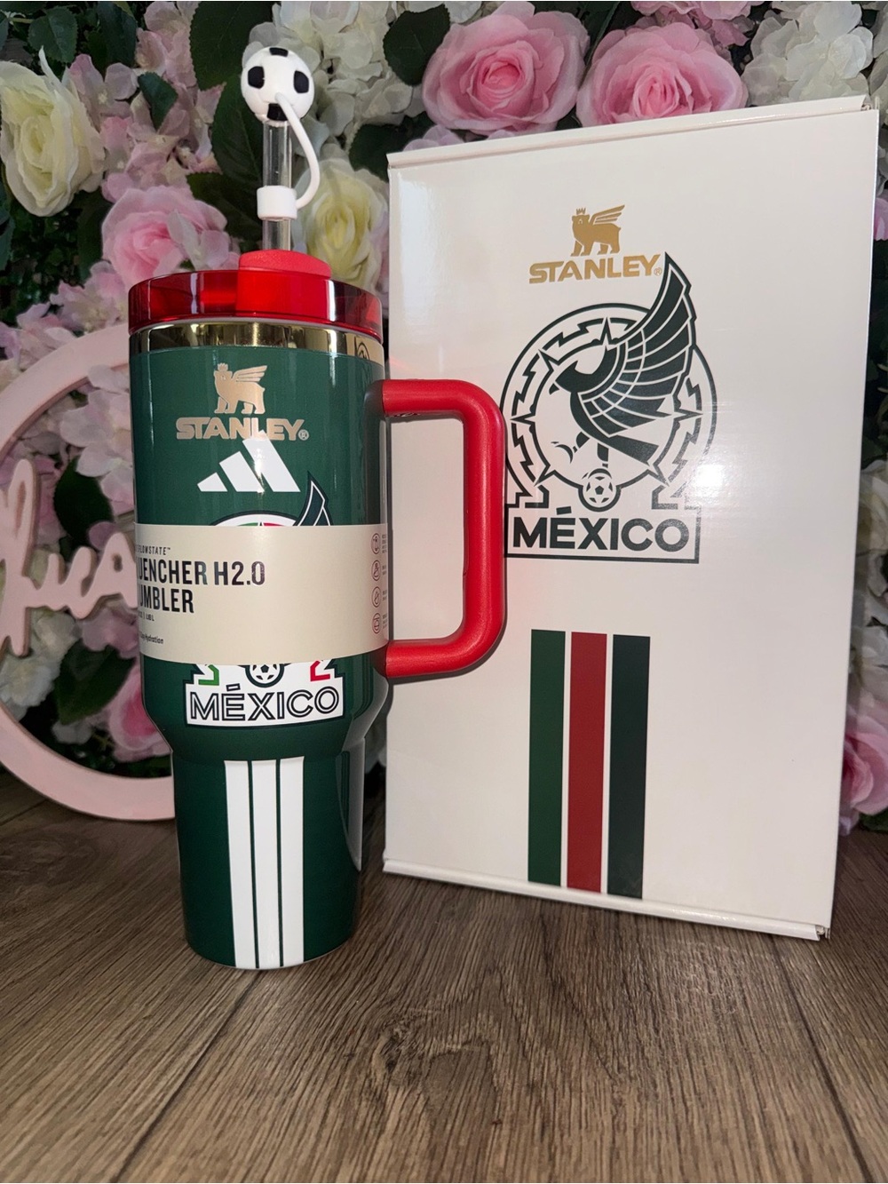 Stanley Green and Red Mexico Quencher Tumbler with Soccer Accent